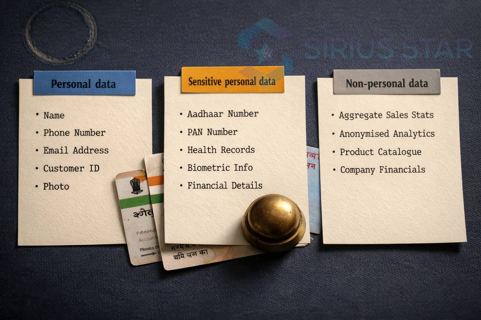 DPDP Act data classification — personal vs sensitive vs non-personal data examples for Indian MSMEs