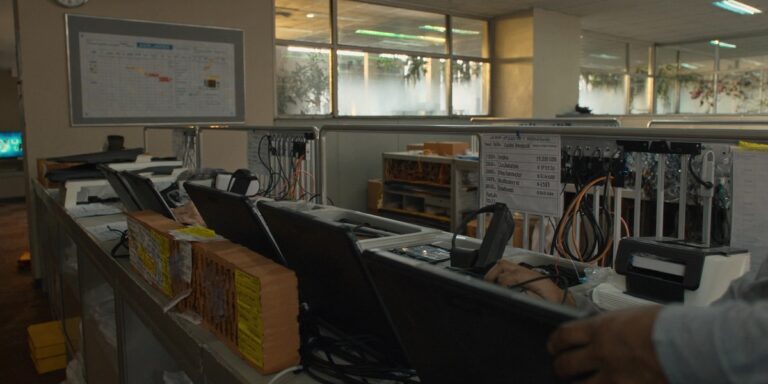 national insurer device management, IT operations bay with surveyor laptops being prepped for tier-3 city dispatch, Sirius Star