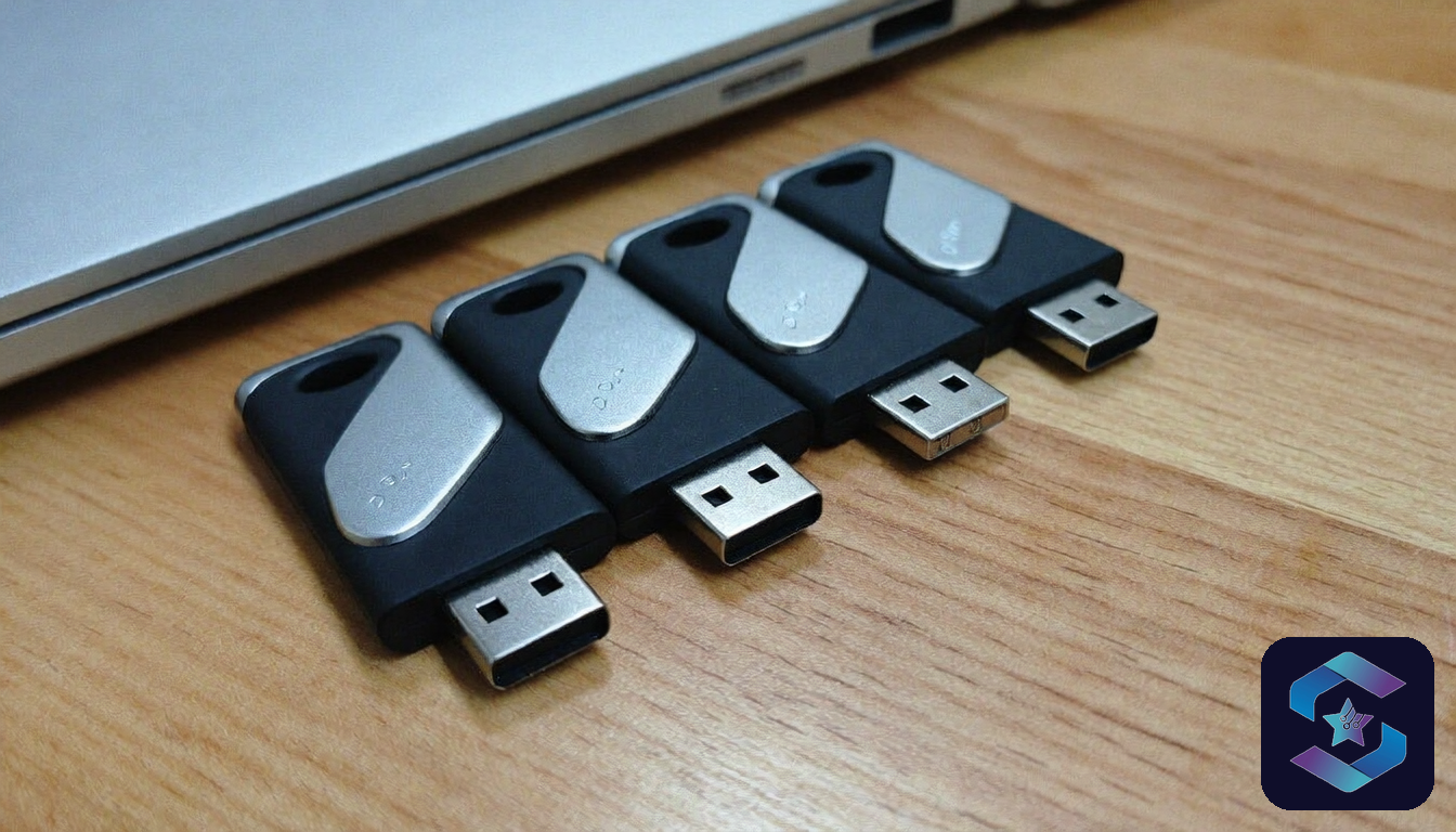 USB data theft risk India - row of unmarked USB sticks on office desk, Sirius Star Enterprise Technologies