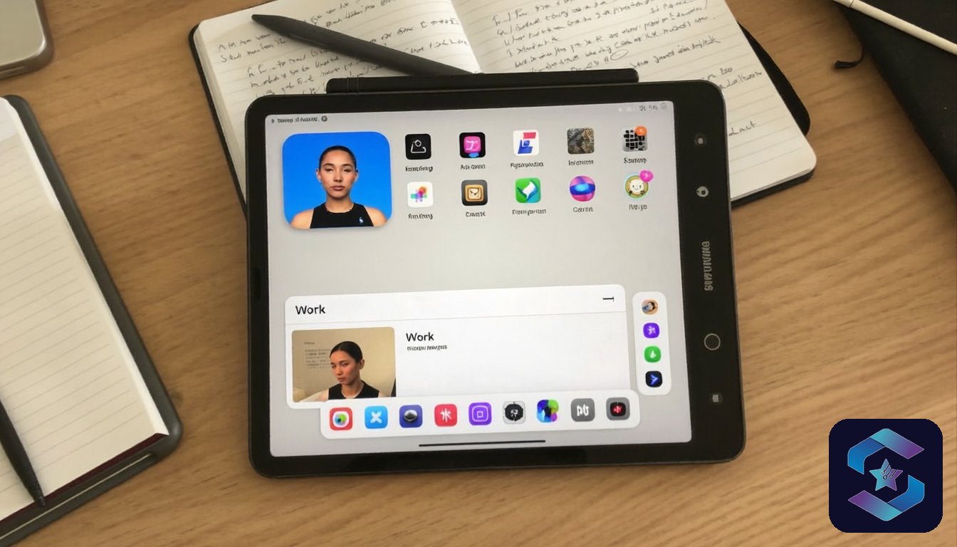 Samsung Knox secure work container India - tablet showing Knox workspace with separate work apps, Sirius Star Enterprise Technologies