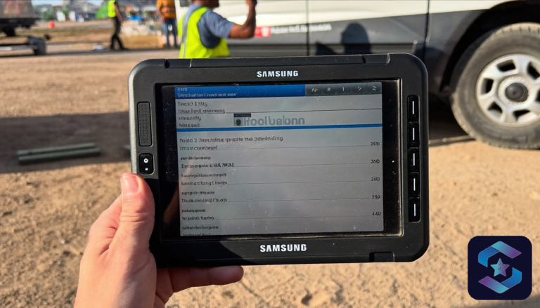 Samsung tablets field force India - field rep using rugged tablet at site, Sirius Star Enterprise Technologies