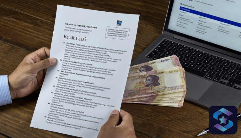 DPDP Act penalties India - business owner reading penalty notice with rupee notes, Sirius Star Enterprise Technologies