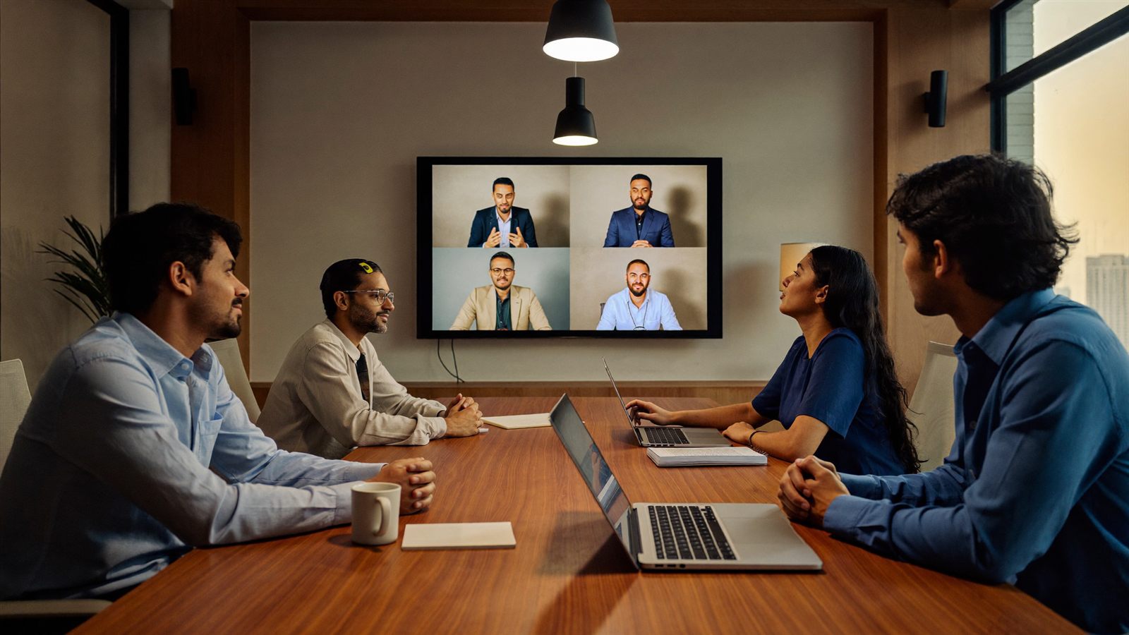 Conference room AV Microsoft Teams Rooms hybrid meeting in Mumbai boardroom Sirius Star install 75-inch display Logitech Rally Bar