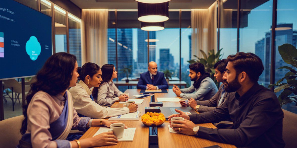 Microsoft Entra ID rollout review meeting with Indian IT director in Mumbai boardroom Sirius Star identity migration