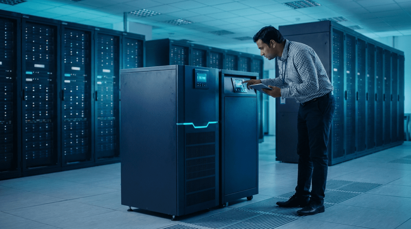 Vertiv Liebert UPS in an Indian server room with battery cabinet, Sirius Star supply and service