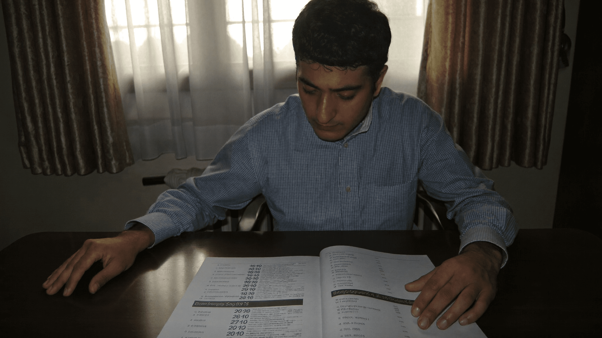 IT lead at his desk in evening Mumbai office light with two quote documents weighing a desktop fleet decision