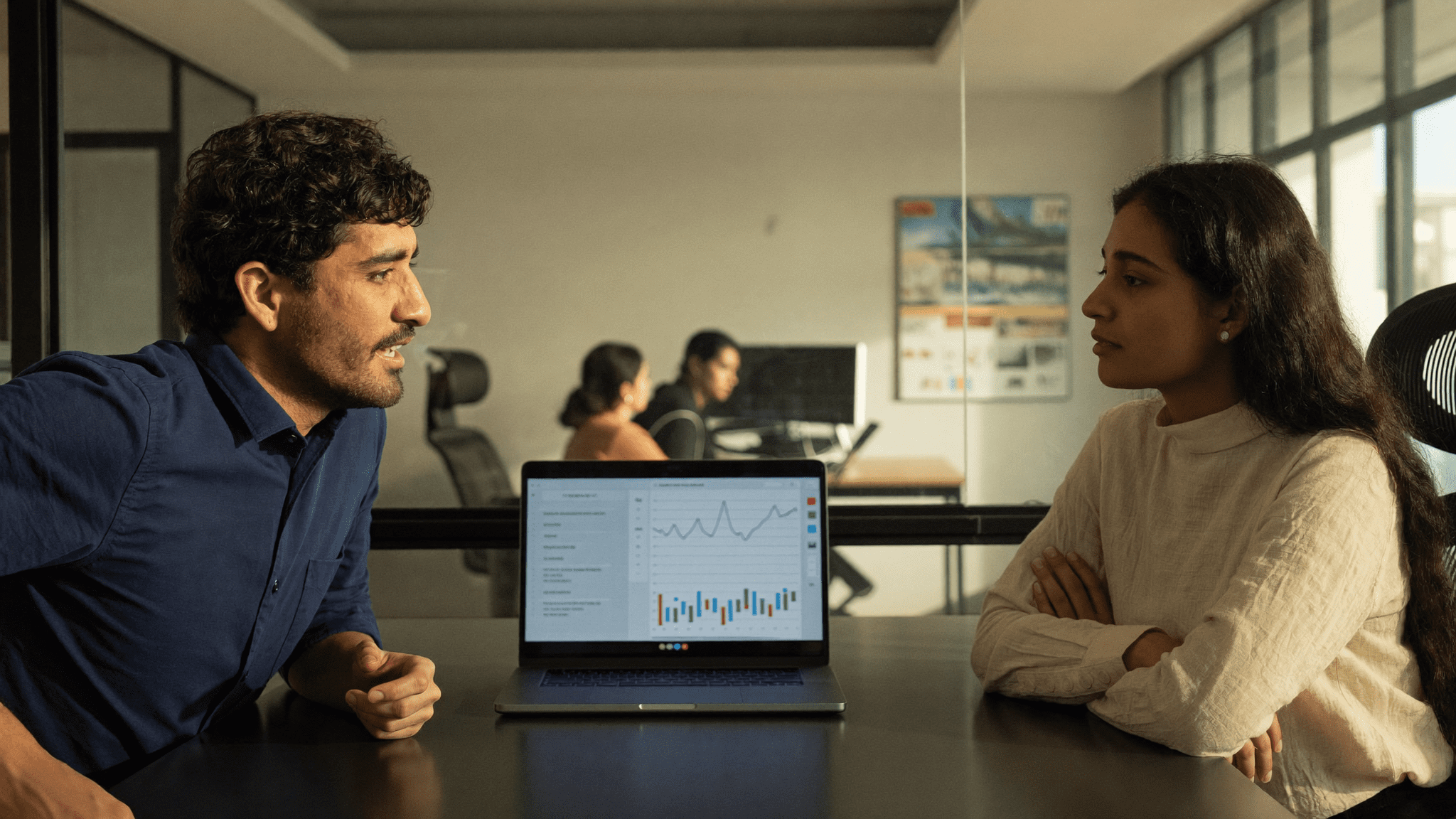 Indian founder and COO disagree in Bengaluru SaaS startup meeting room Friday late afternoon