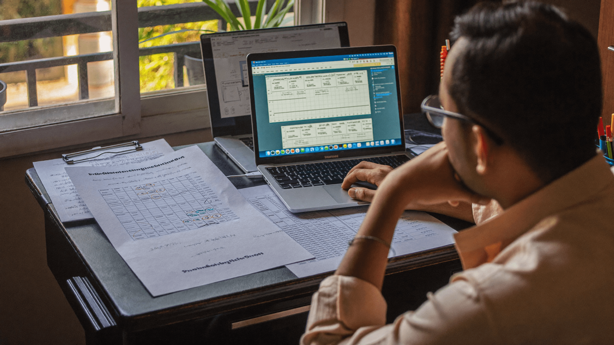 Indian founder reviewing three-year ERP cost comparison at home office Sunday afternoon
