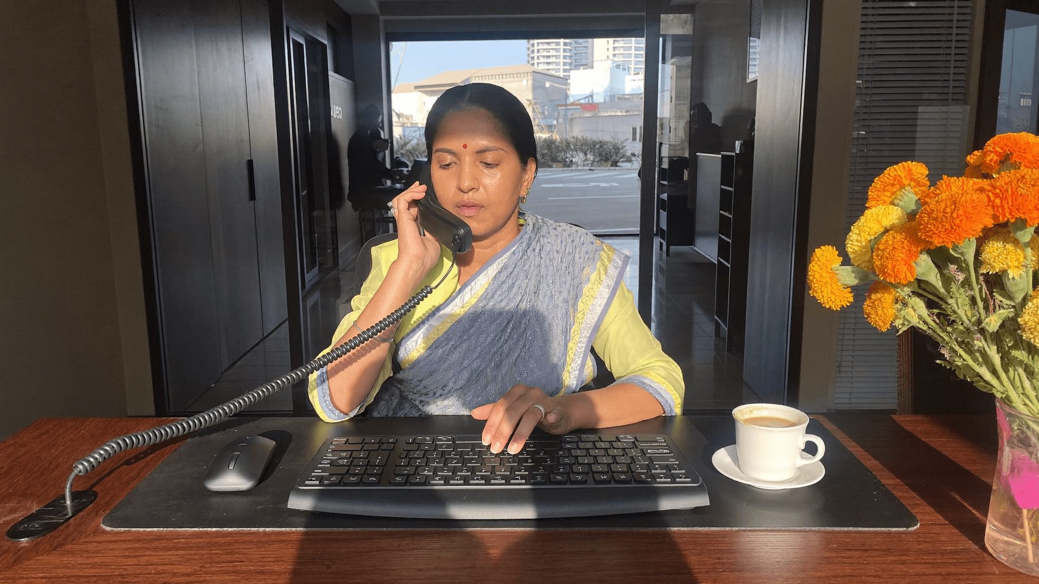 Eighteen months later: the receptionist standardised on Logitech MK540 wireless mouse and keyboard, the same one she still uses every day