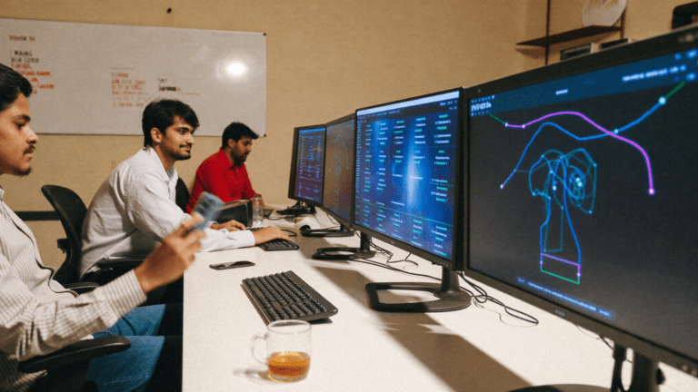 Pune MSP NOC operators at 04:17 IST watching multi-tenant Motadata AIOps console for an Indore client switch amber alert