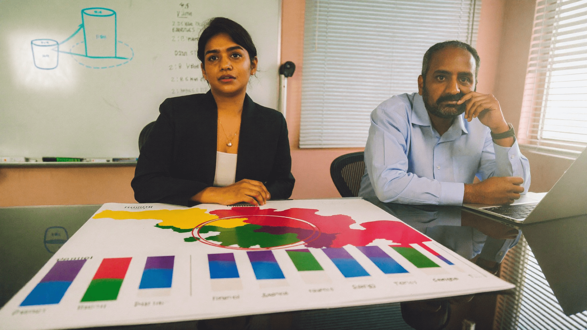 Mumbai NBFC security analyst Priya and IT head Hiren reviewing Aurva DSPM Day 2 risk heatmap with archive S3 bucket findings circled in red