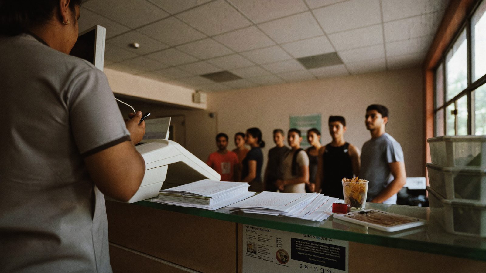 Brother business printers in use at a busy Indian diagnostics lab reception counter