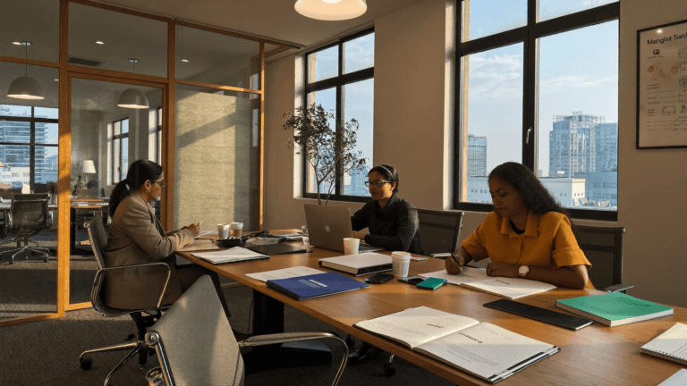 Compliance team reviewing consent management documentation in an Indian office meeting room
