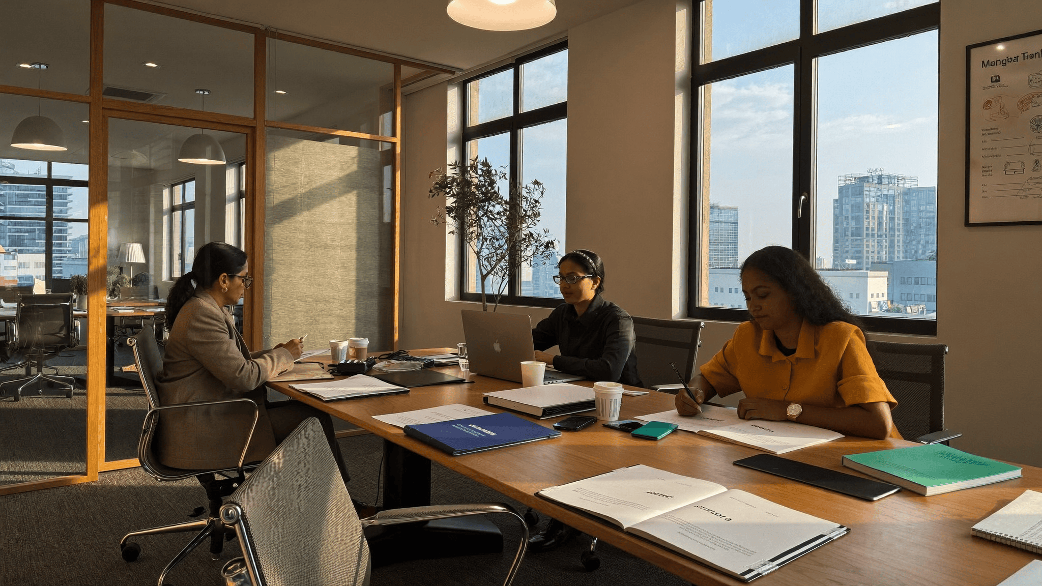 Compliance team reviewing consent management documentation in an Indian office meeting room